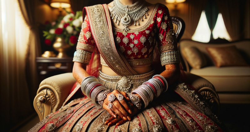 Indian Bride with Perfect 925 Silver Coloured Diamond Jewellery